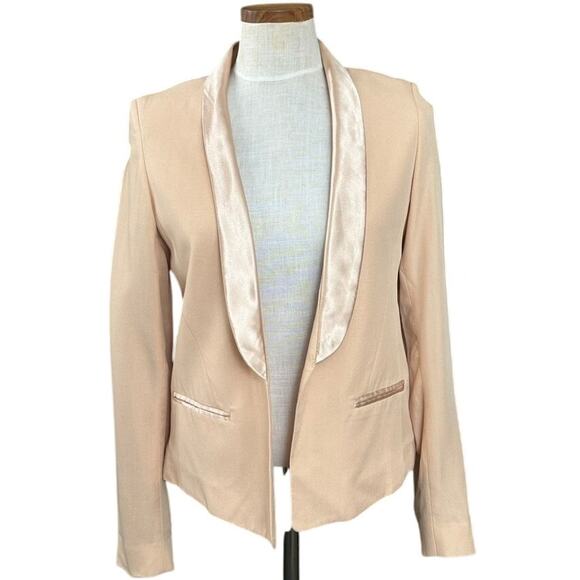 KOOKAI USA Open Front Blazer 4 FR36 Taupe Satin Trim Designer French Chic Career - Picture 1 of 10